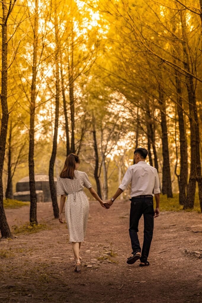 couple, relationship, love, nature, romantic, wedding, together, sunset, happiness, person, friends, stroll, mountains, forest